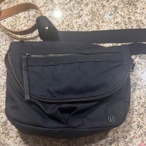lululemon athletica Black Belt Bag with Tan Strap